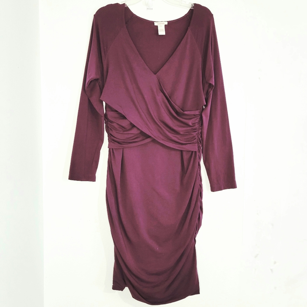Sundance Eternal Compliments Plum Purple Ruched Stretch Midi Dress. Size XL.